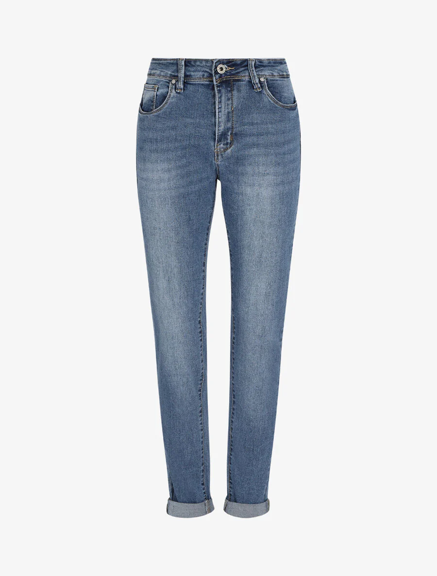 Jean push up slim fit met omslag - Blauw denim