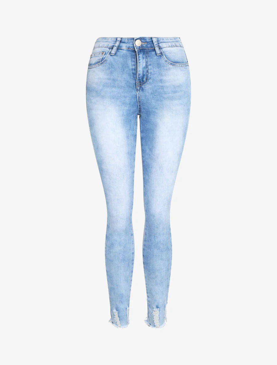 Jean push up ultra skinny met gerafelde randen - Lichtblauw