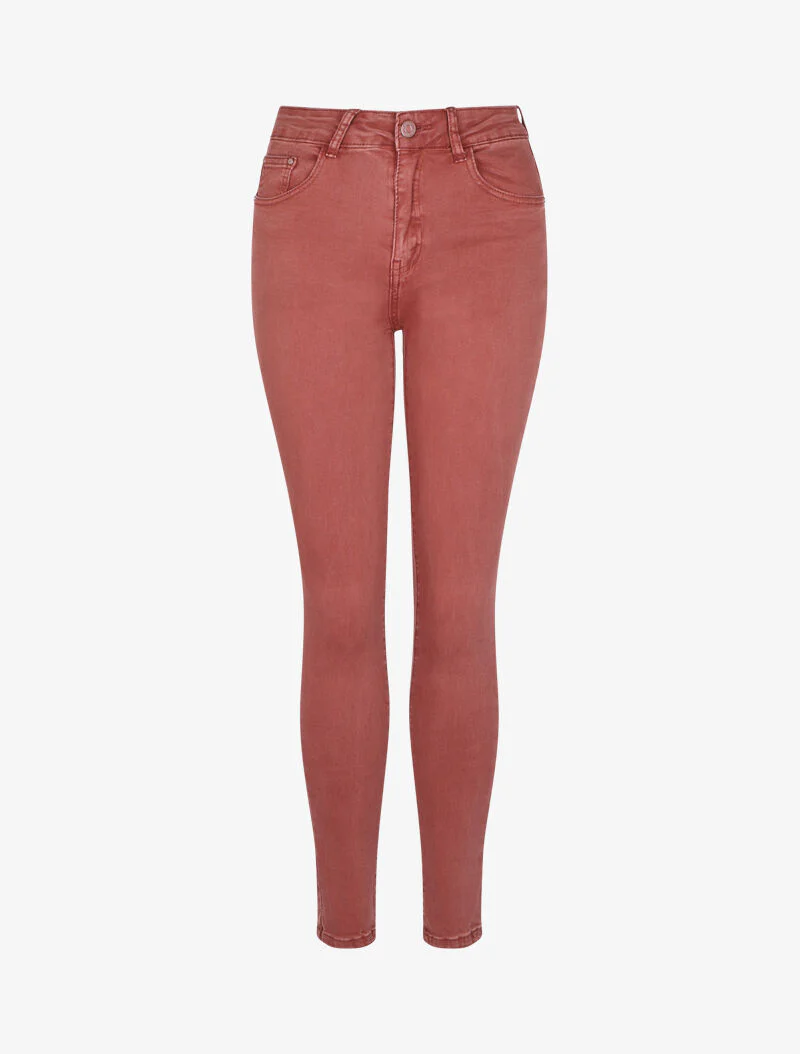 Hoge taille effen skinny jeans - Roze