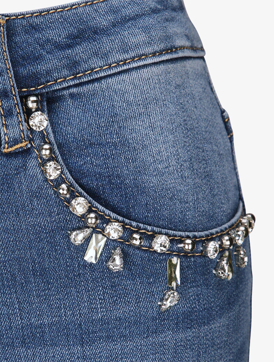 Gescheurde skinny jeans met strass zakken - Blauw denim - Image 3