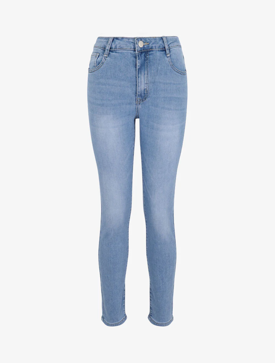 Skinny jeans met hoge taille in standaardmaat - Lichtblauw