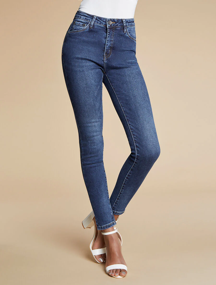 Skinny jeans met hoge taille - Blauw denim