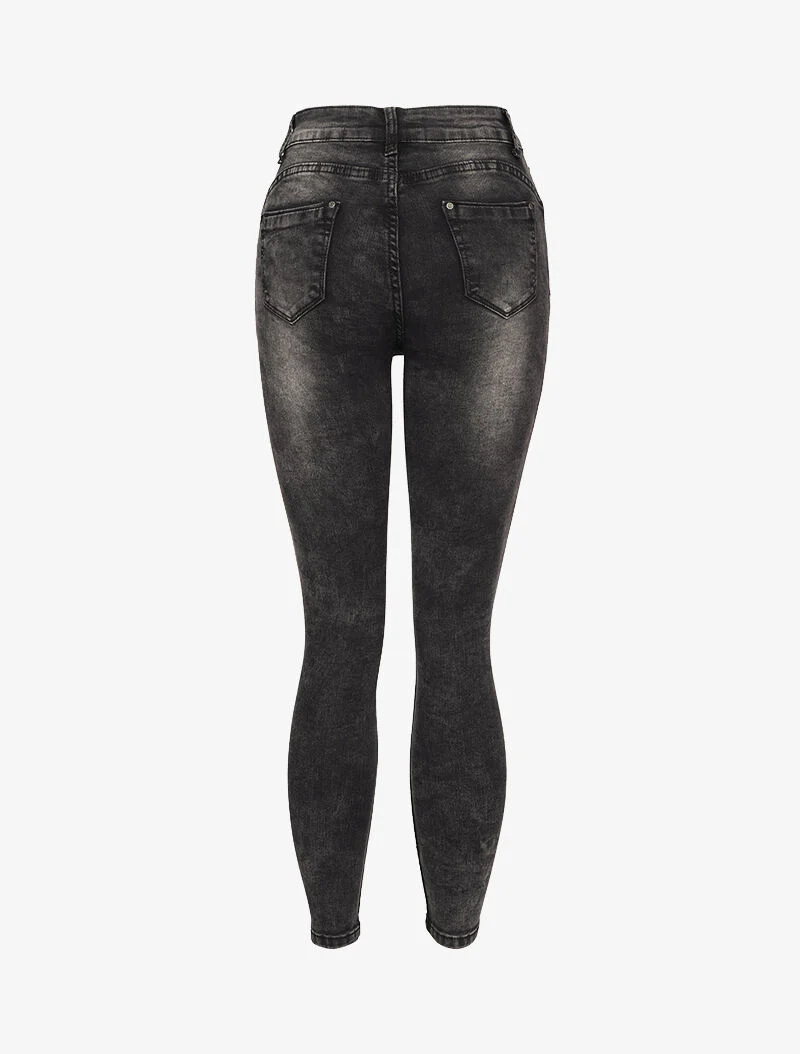 Skinny jeans met hoge taille en gewassen - Donkergrijs - Image 2