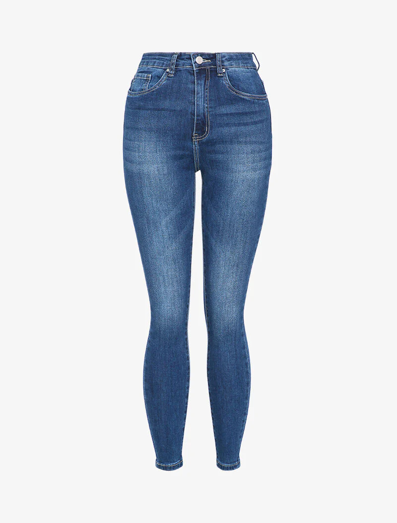 Hoge taille skinny jeans gewassen - Blauw denim