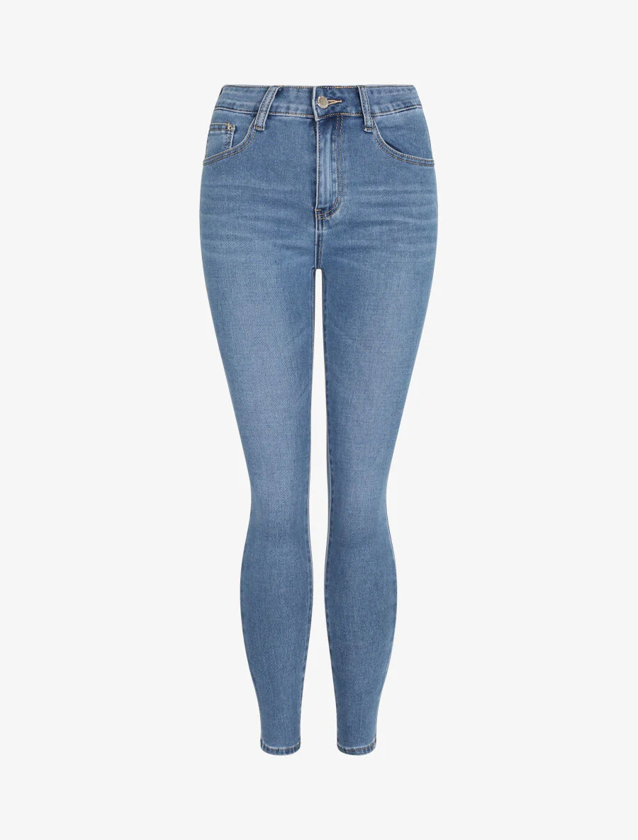 Hoog getailleerde skinny jeans met een verwassen look - Blauw