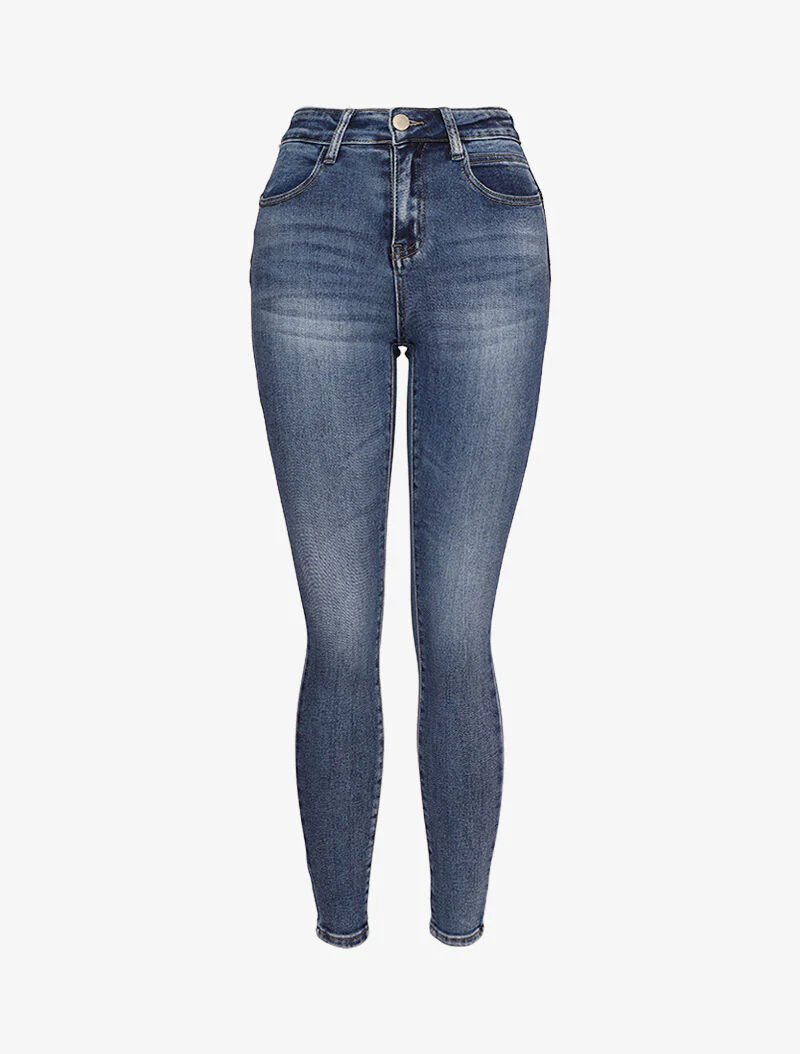 Skinny jeans met contrasterende stiksels op de achterzakken - Blauw denim