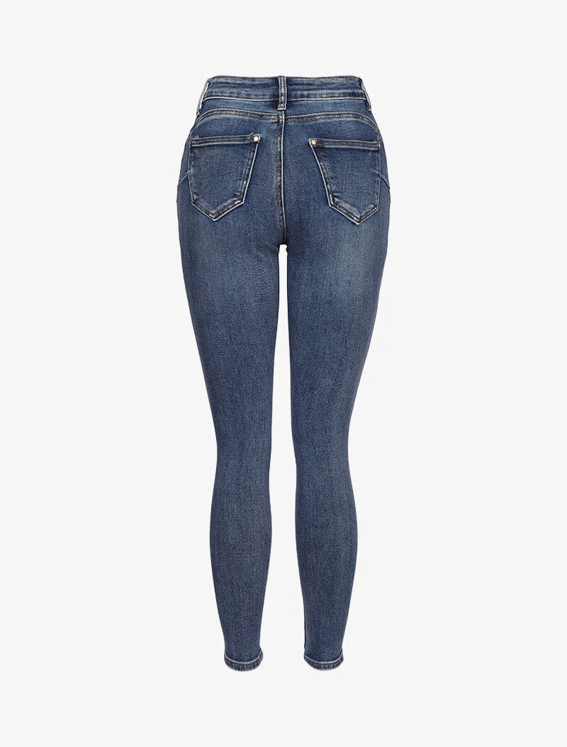 Skinny jeans met contrasterende stiksels op de achterzakken - Blauw denim - Image 2