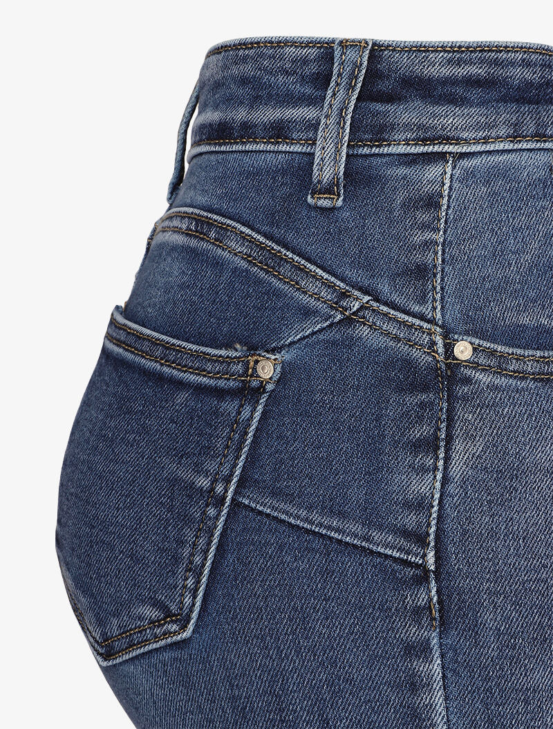 Skinny jeans met contrasterende stiksels op de achterzakken - Blauw denim - Image 3