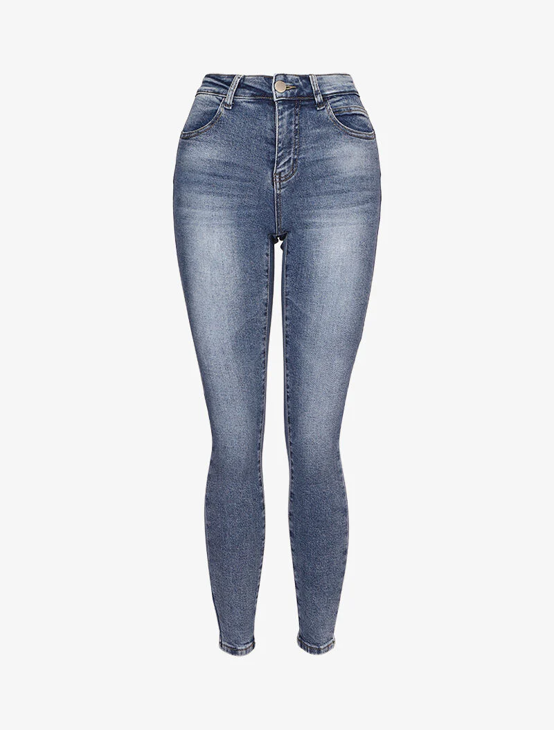 Skinny jeans met contrasterende stiksels op de achterzakken - Blauw