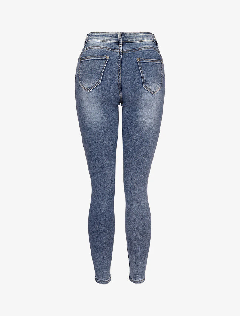 Skinny jeans met contrasterende stiksels op de achterzakken - Blauw - Image 2