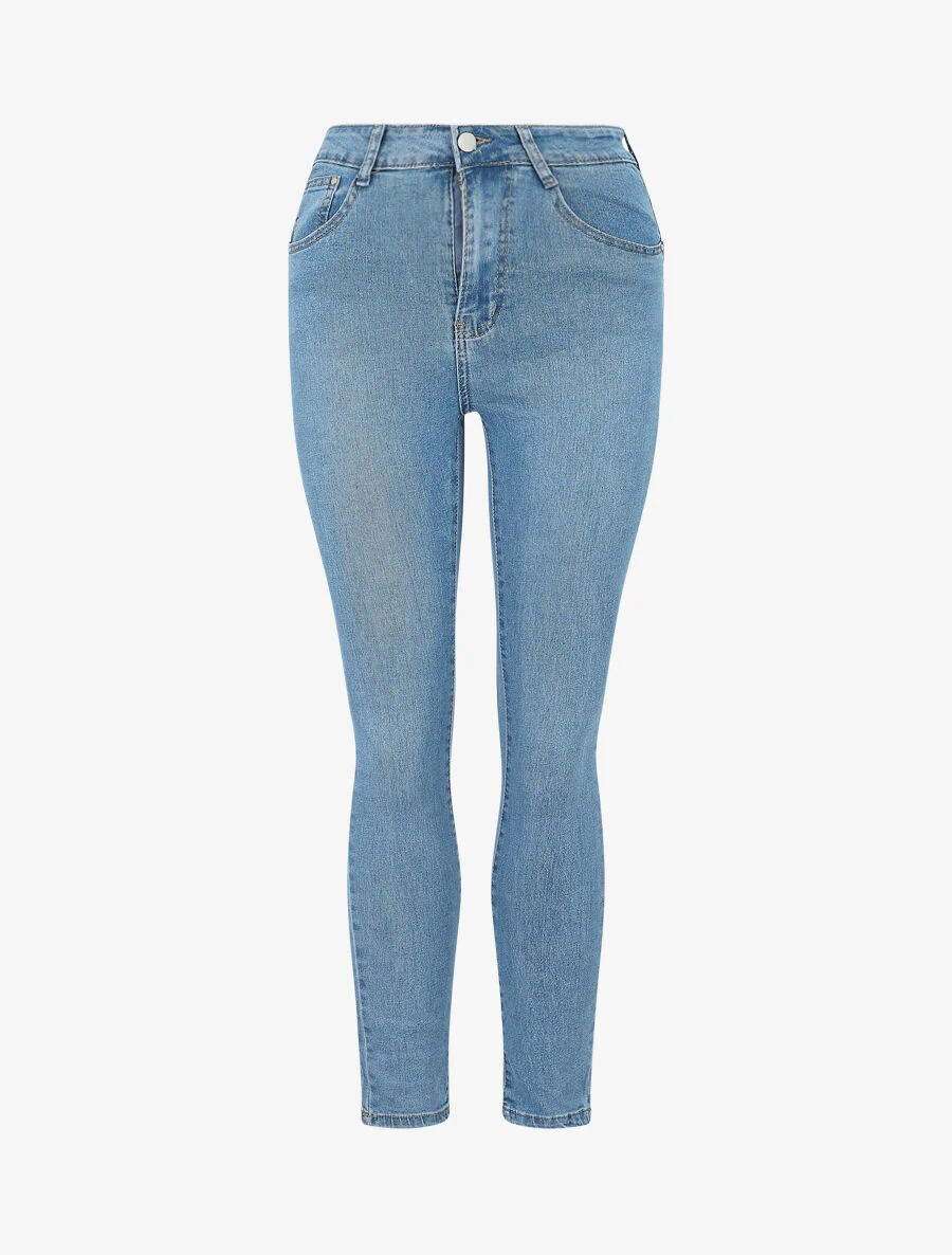 Hoge taille skinny jeans - Blauw denim