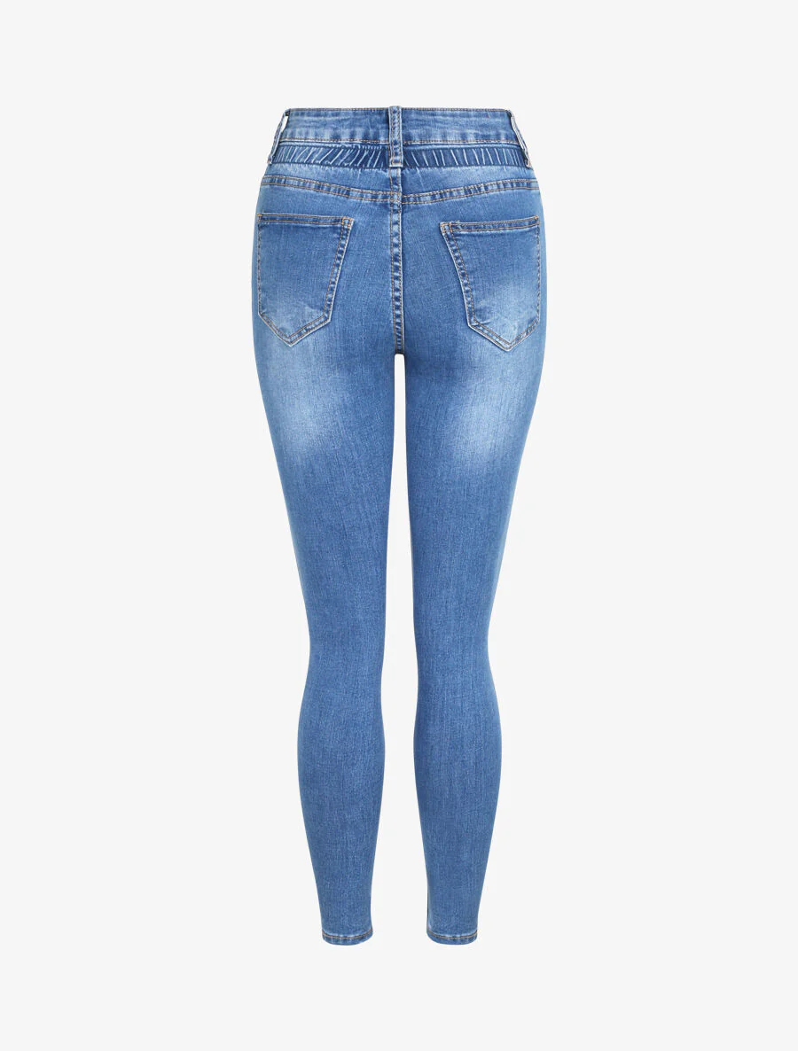 Slim-fit jeans met elastische empire taille - Blauw denim - Image 2