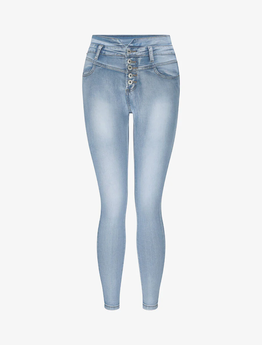 Hoog getailleerde slim fit jeans met knopen - Lichtblauw