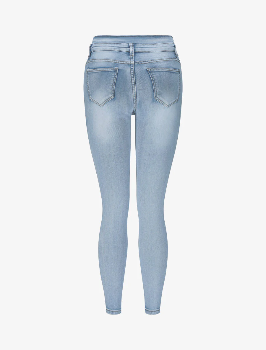 Hoog getailleerde slim fit jeans met knopen - Lichtblauw - Image 2