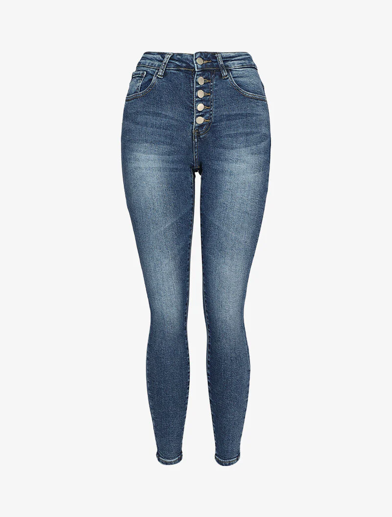 Skinny jeans met knoopsluiting - Blauw