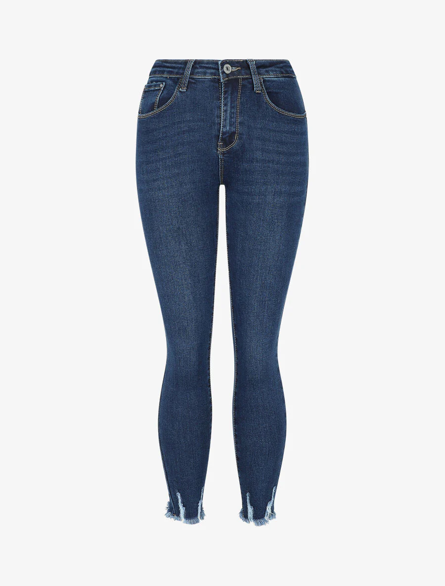 Skinny push up jeans met rafelige randen - Blauw denim