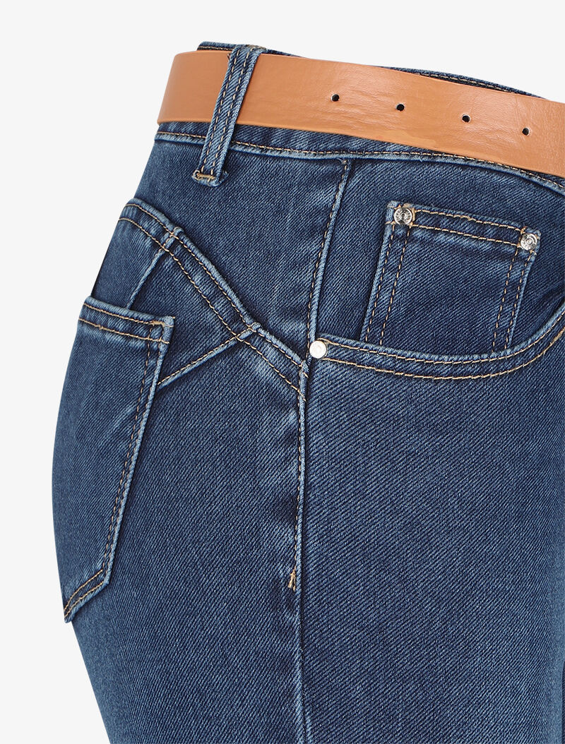 Skinny jeans met een riem in imitatie - Blauw denim - Image 3
