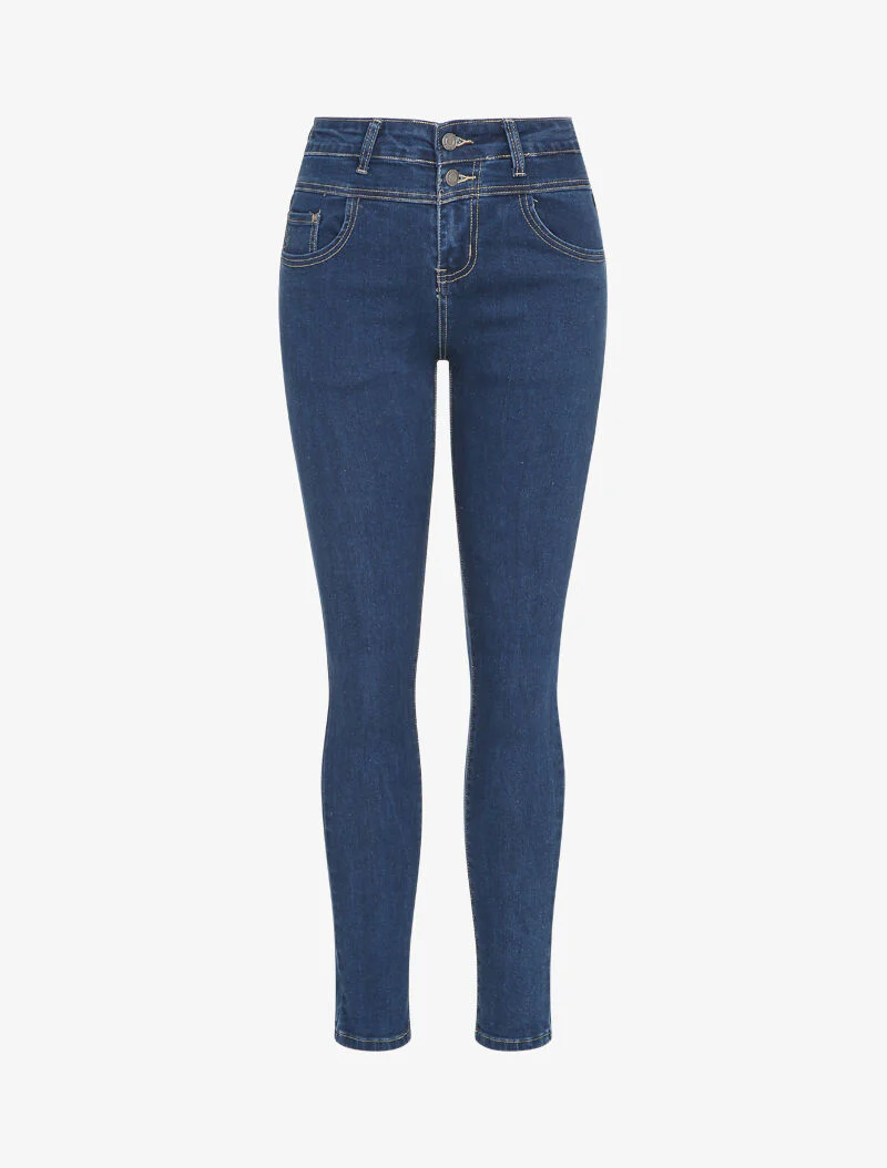 Skinny jeans met 2-knoopssluiting - Blauw denim