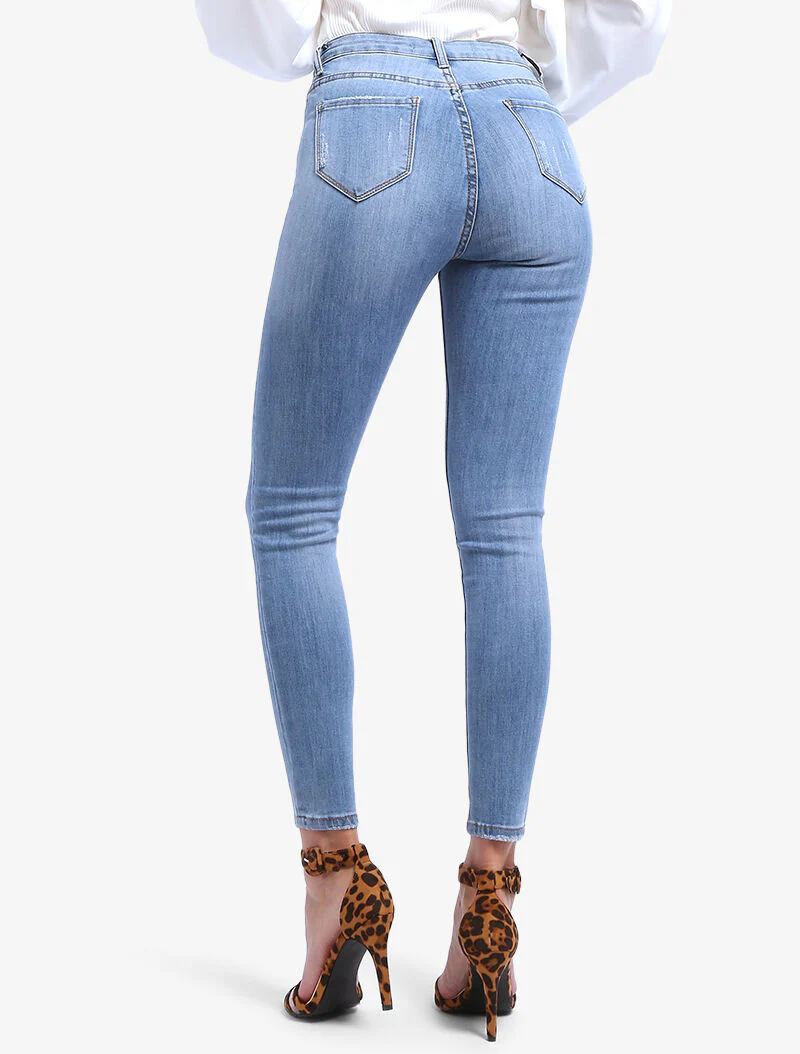 Jean versleten en gescheurd effect - licht denim - Image 2