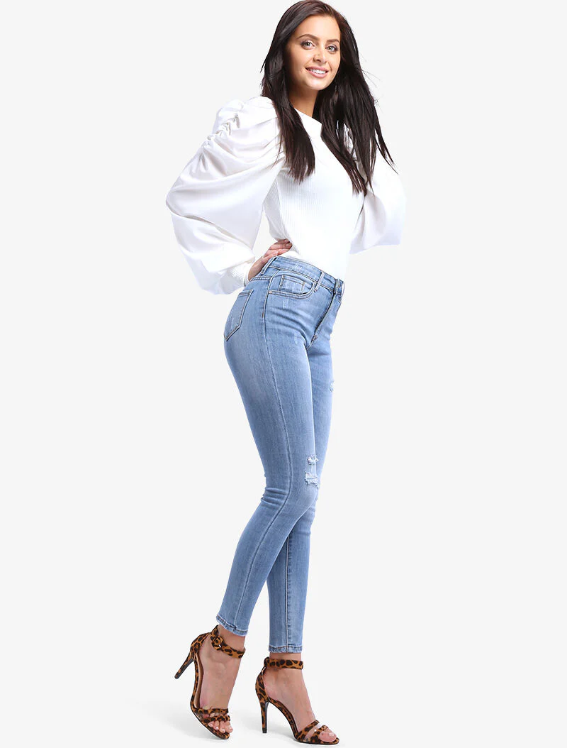 Jean versleten en gescheurd effect - licht denim - Image 3