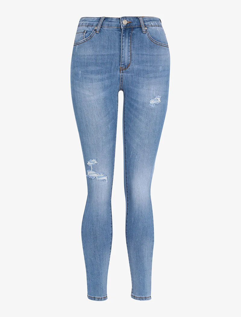Jean versleten en gescheurd effect - licht denim - Image 4