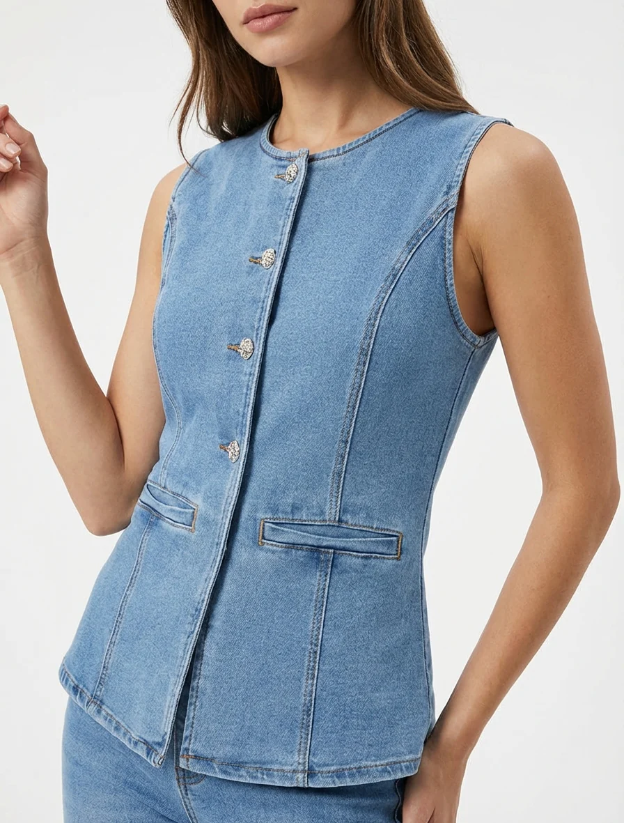 Jeanshemd met knopen - Blauw - Image 4