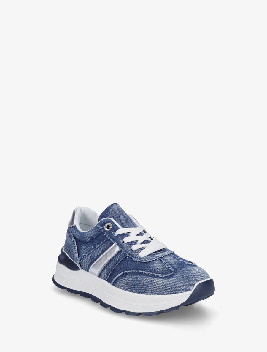 Jeanssneakers met band en contrasterende hielversteviging - Blauwe denim - Image 2