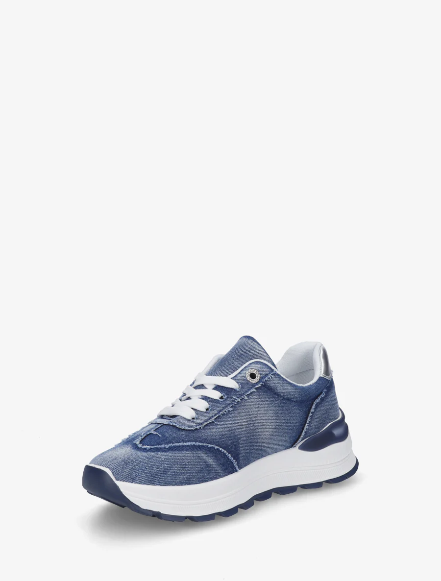 Jeanssneakers met band en contrasterende hielversteviging - Blauwe denim - Image 3