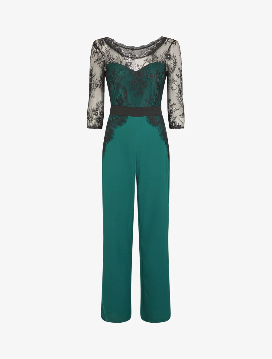 Jumpsuit met kanten mouwen - dennengroen