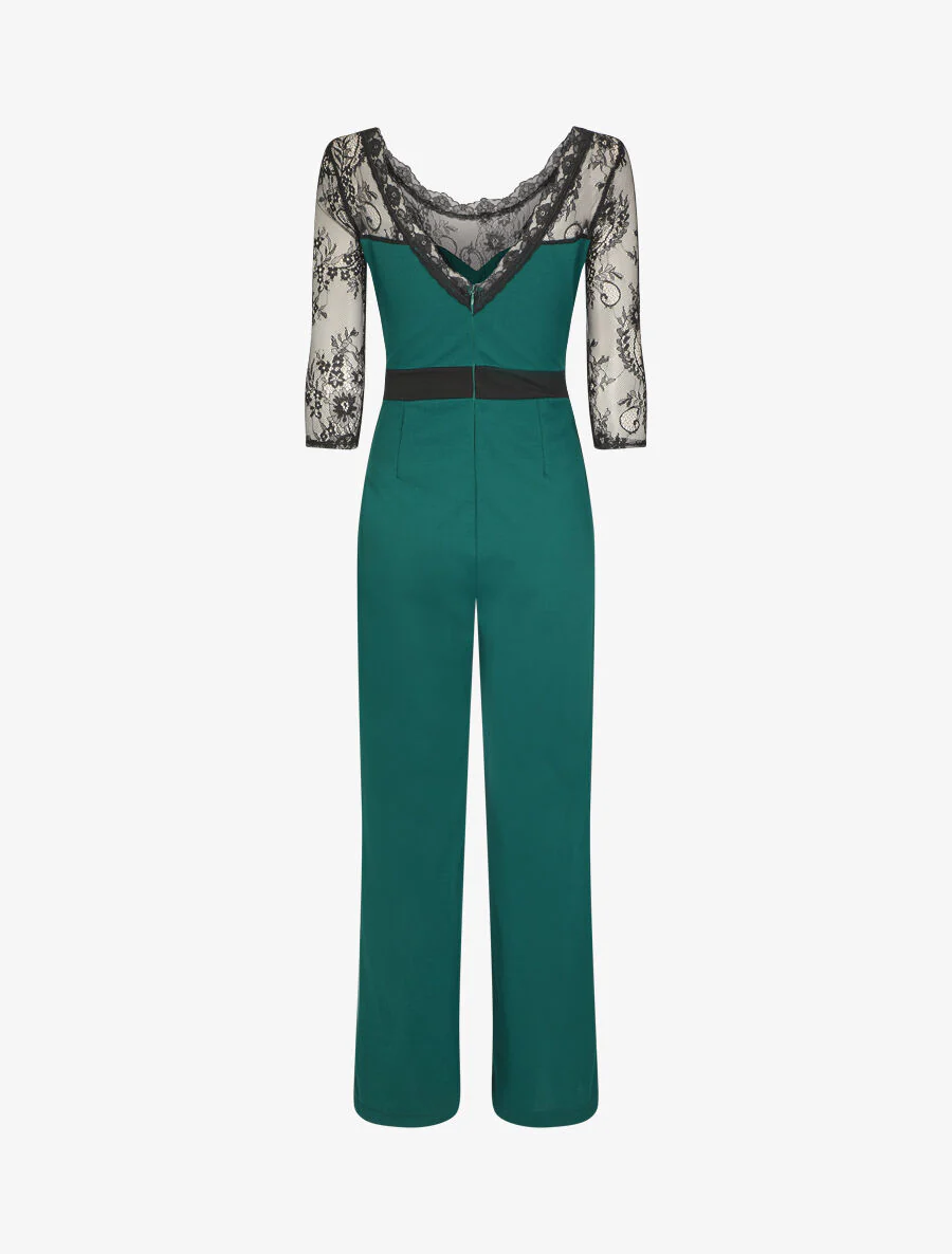 Jumpsuit met kanten mouwen - dennengroen - Image 2