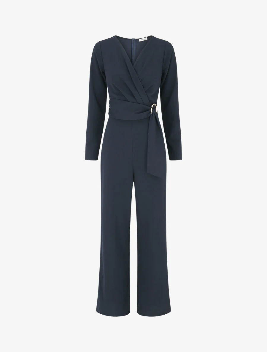 Jumpsuit met riem en omslagkraag - Donkerblauw