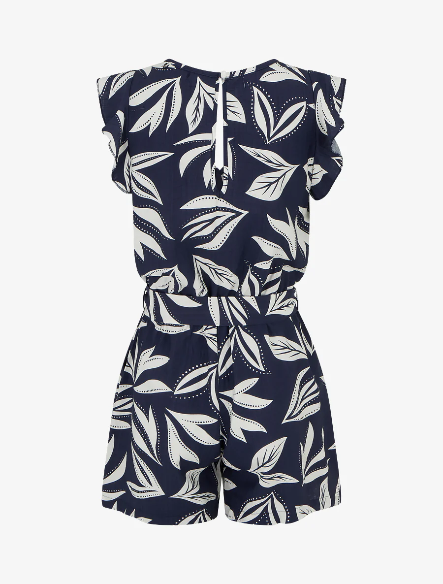 Jumpsuit met ruches mouwen en bladprint - Marine - Image 2