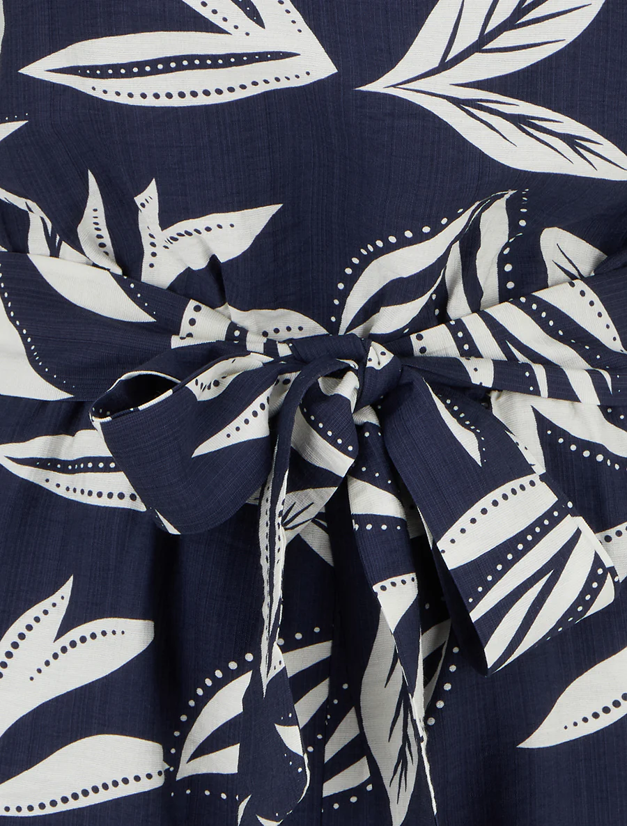 Jumpsuit met ruches mouwen en bladprint - Marine - Image 3