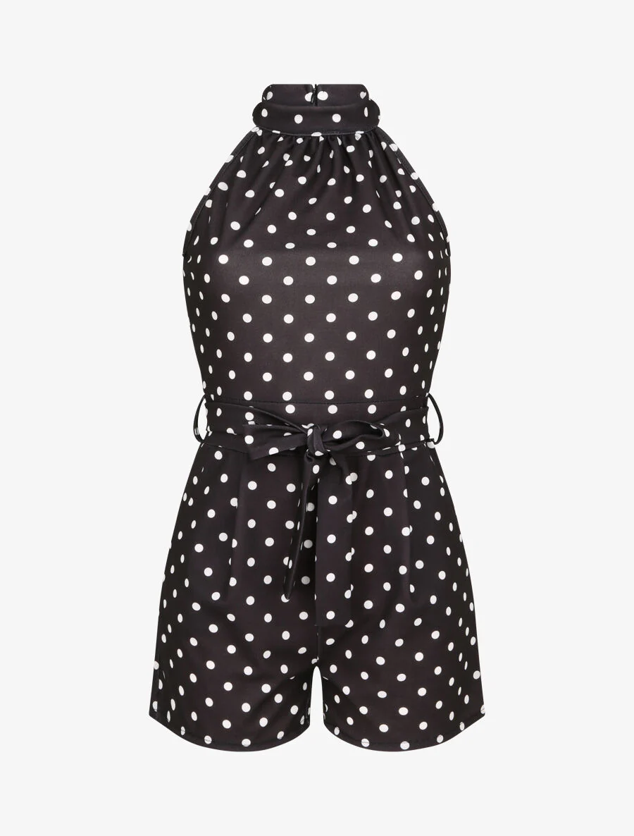 Aansluitende playsuit met stippen - Zwart