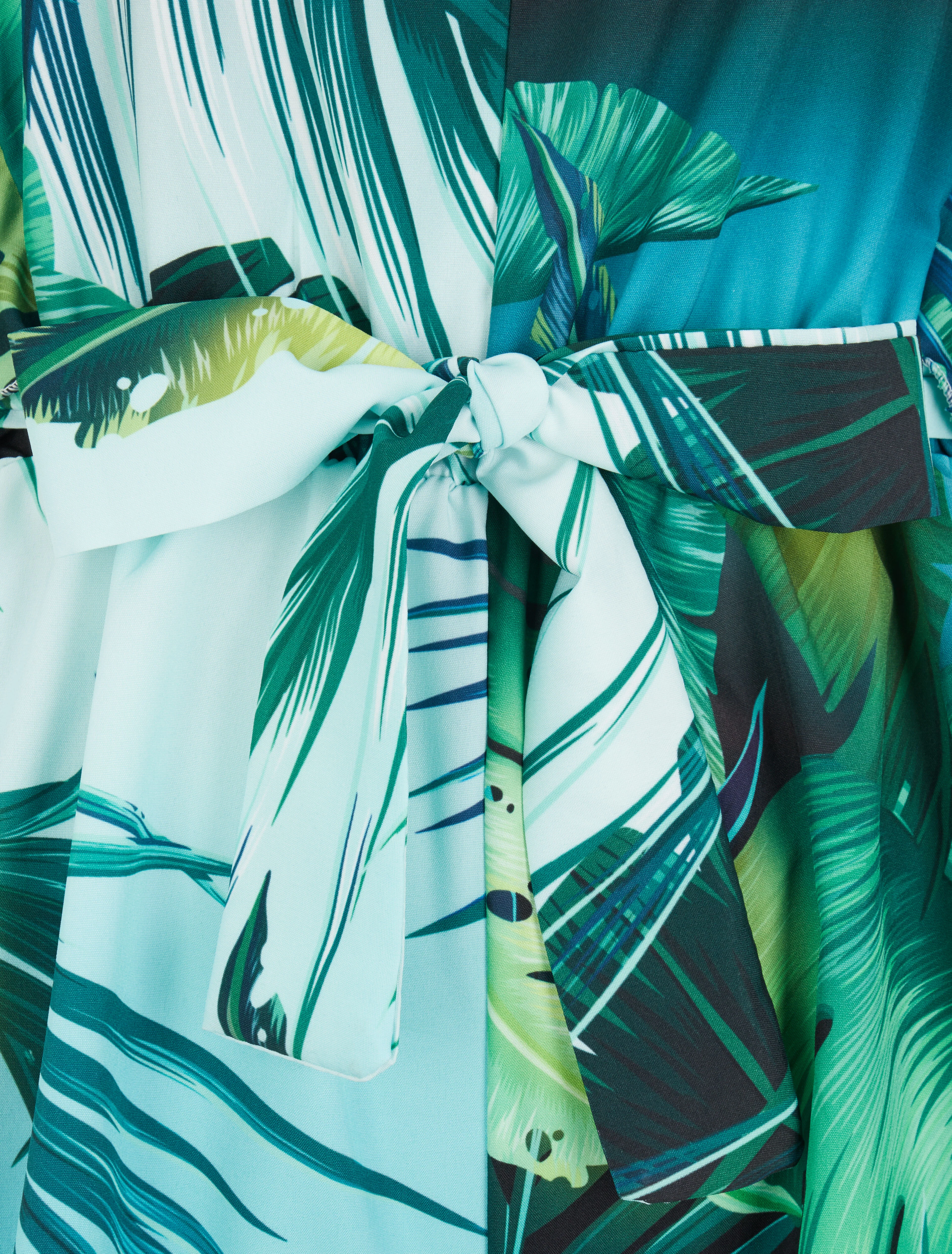 Tropische print jumpsuit met ruches op de schouders - Zwart - Image 3