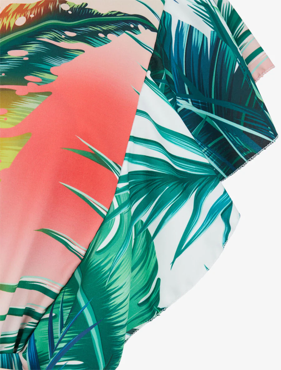 Tropische print jumpsuit met ruches op de schouders - Wit - Image 3