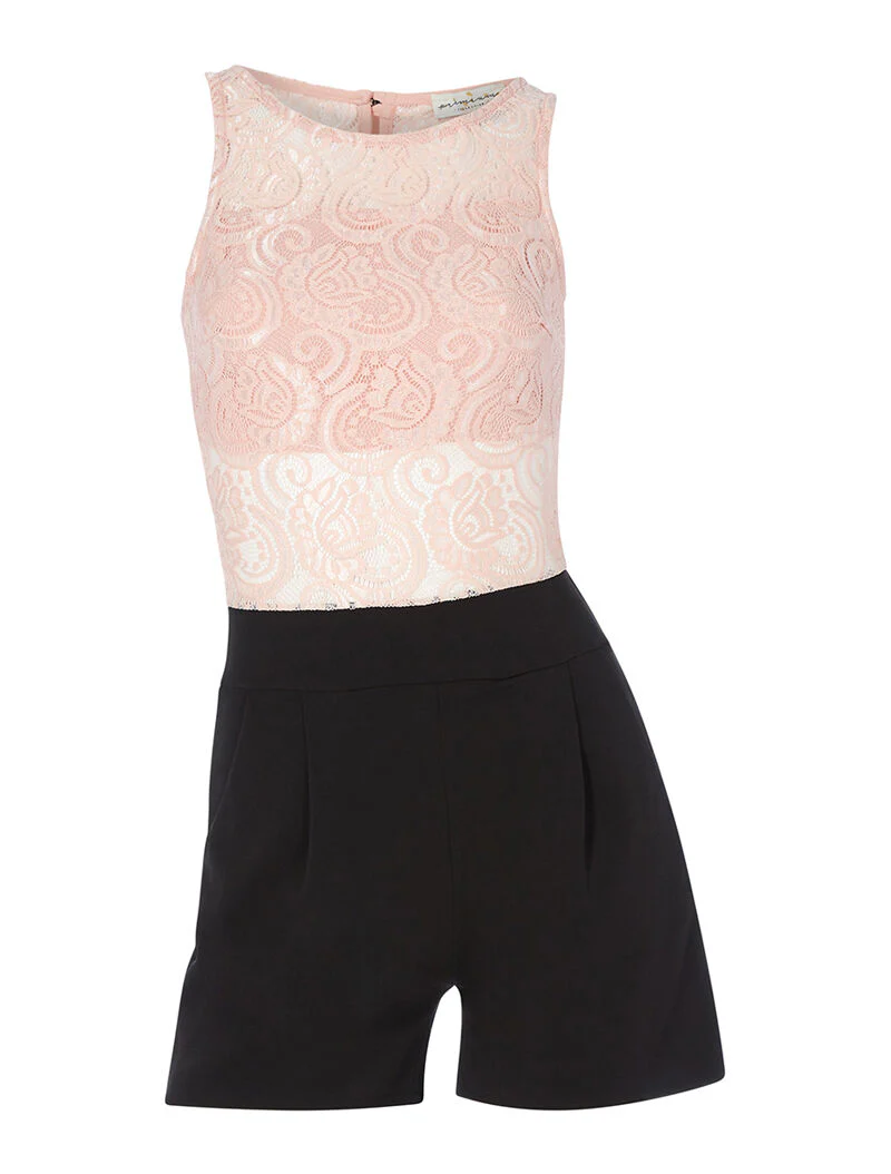 Jumpsuit met opengewerkte kanten buste - roze/zwart