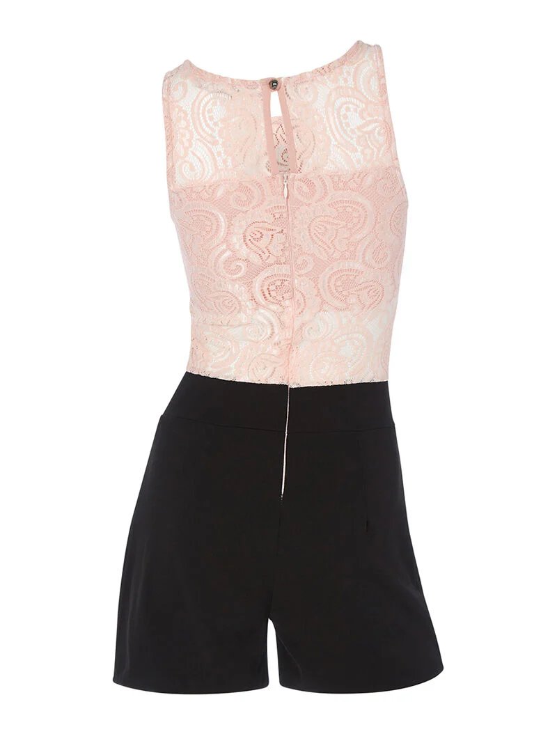 Jumpsuit met opengewerkte kanten buste - roze/zwart - Image 2