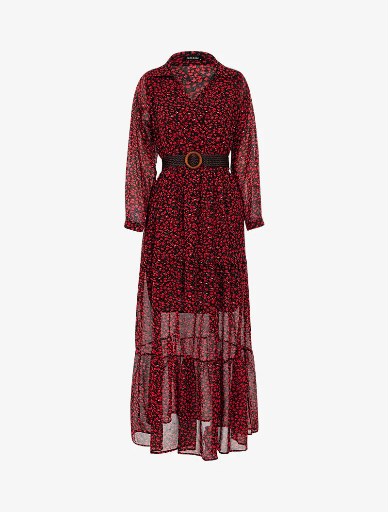 Boho jurk met klaprozenprint - rood
