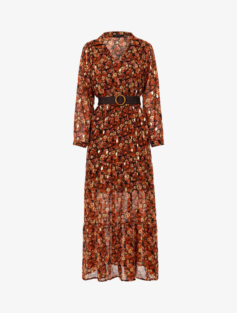 Boho-jurk met veldbloemenprint - oker