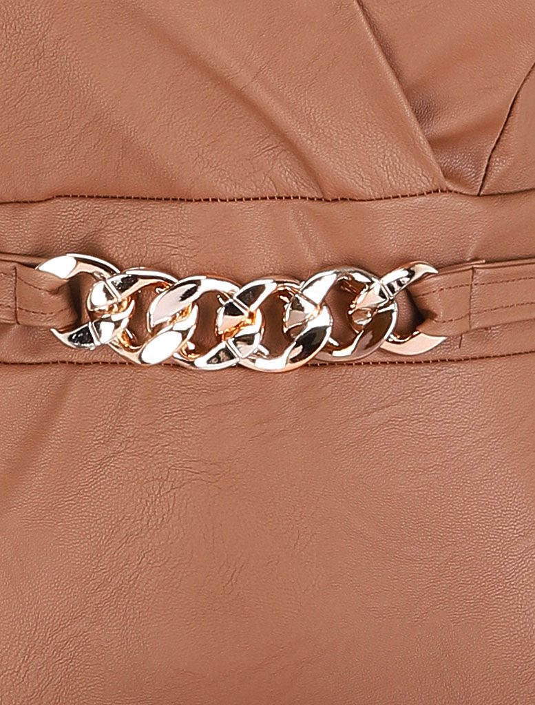 Jurk in imitatieleer met gestileerde schakels - Camel - Image 3