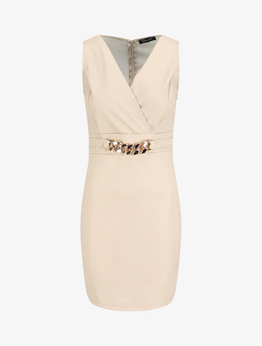 Jurk van imitatieleer met gestileerde schakels - Beige