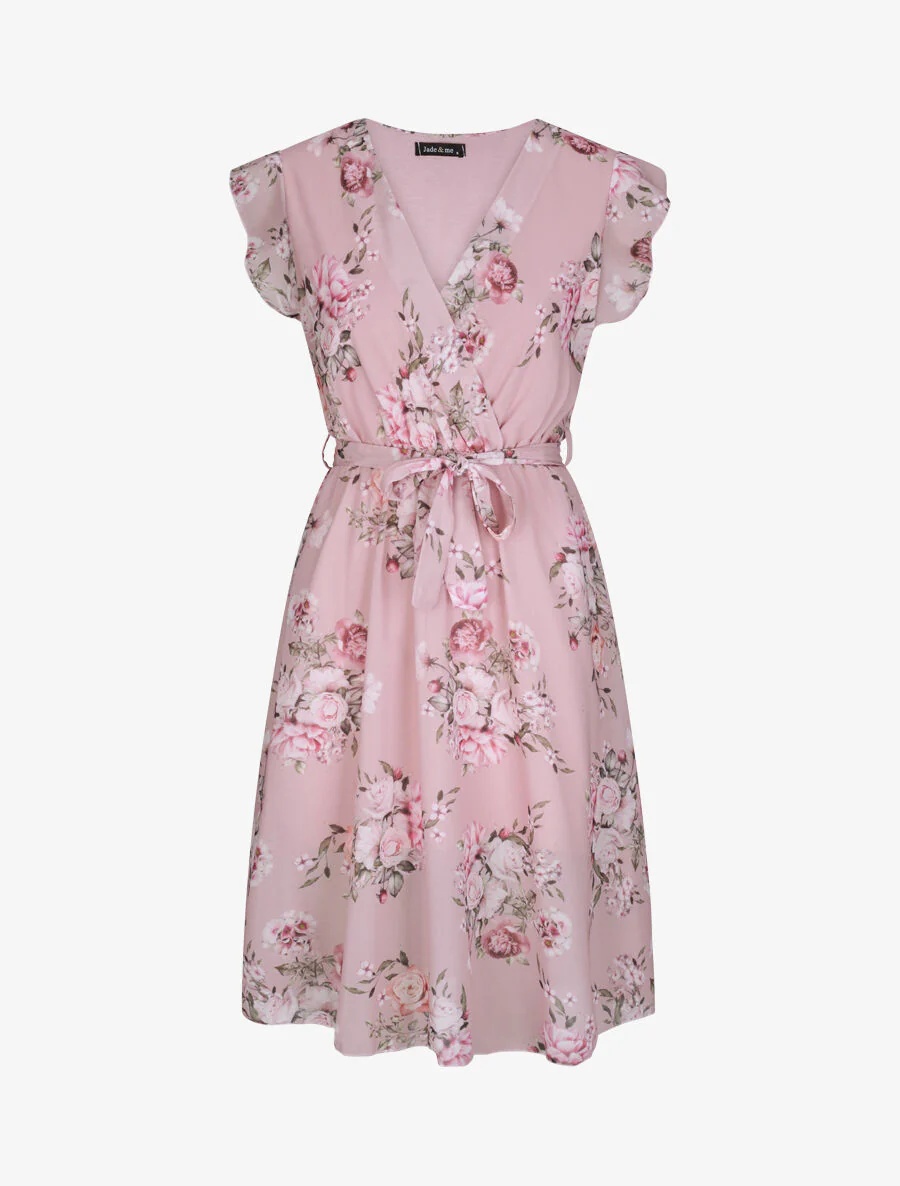 Jurk van voile met lentebloemenprint - Roze