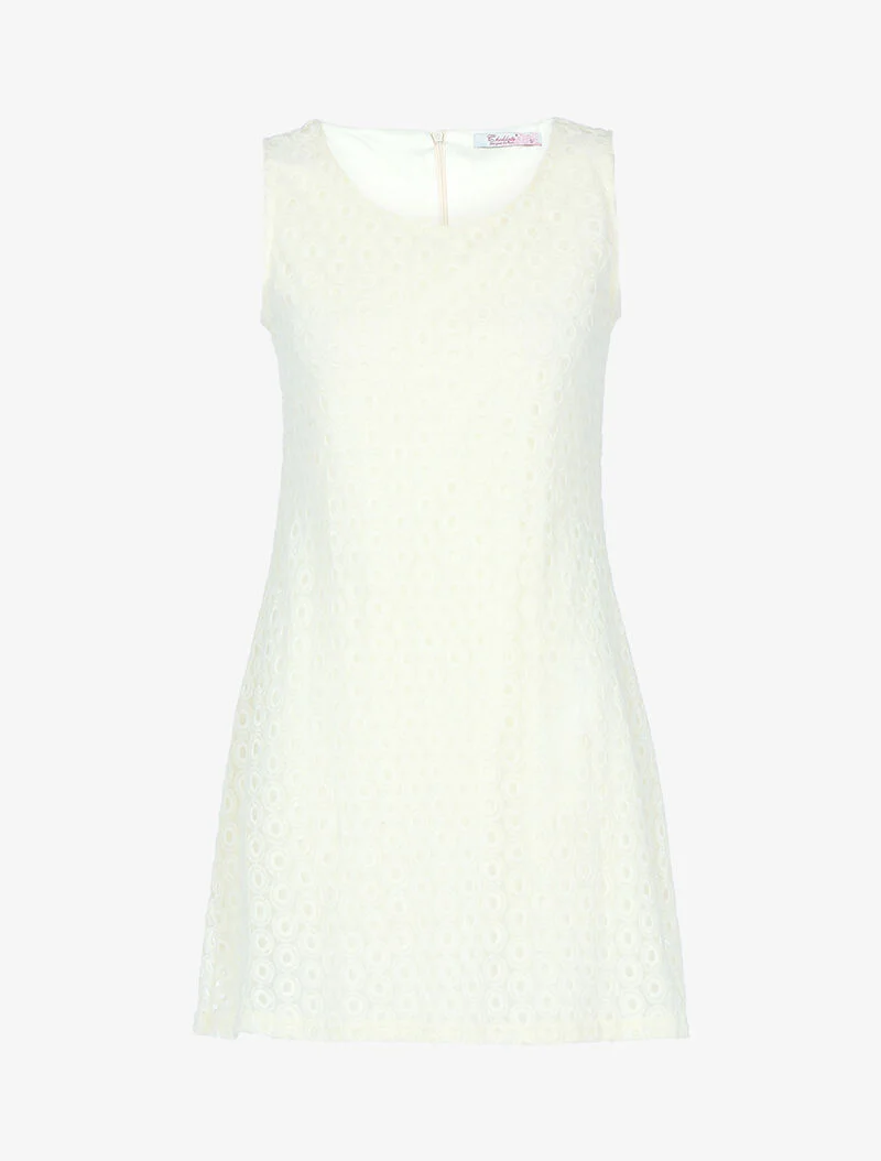 Tule jurk met grafische rondjes - beige