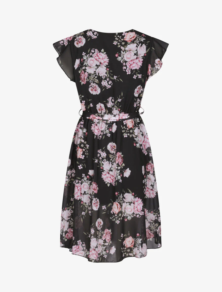 Jurk van voile met lentebloemenprint - Zwart - Image 2