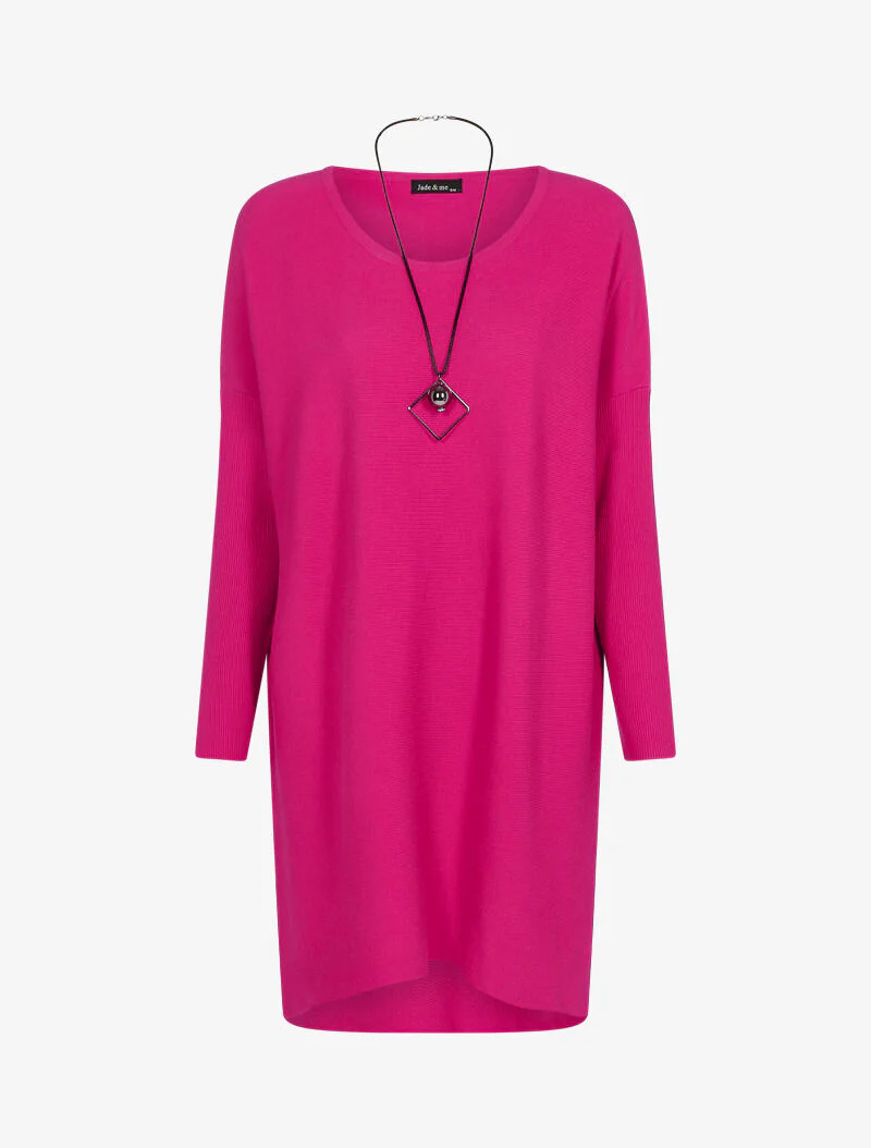 Losse jurk met lange ketting - fuchsia