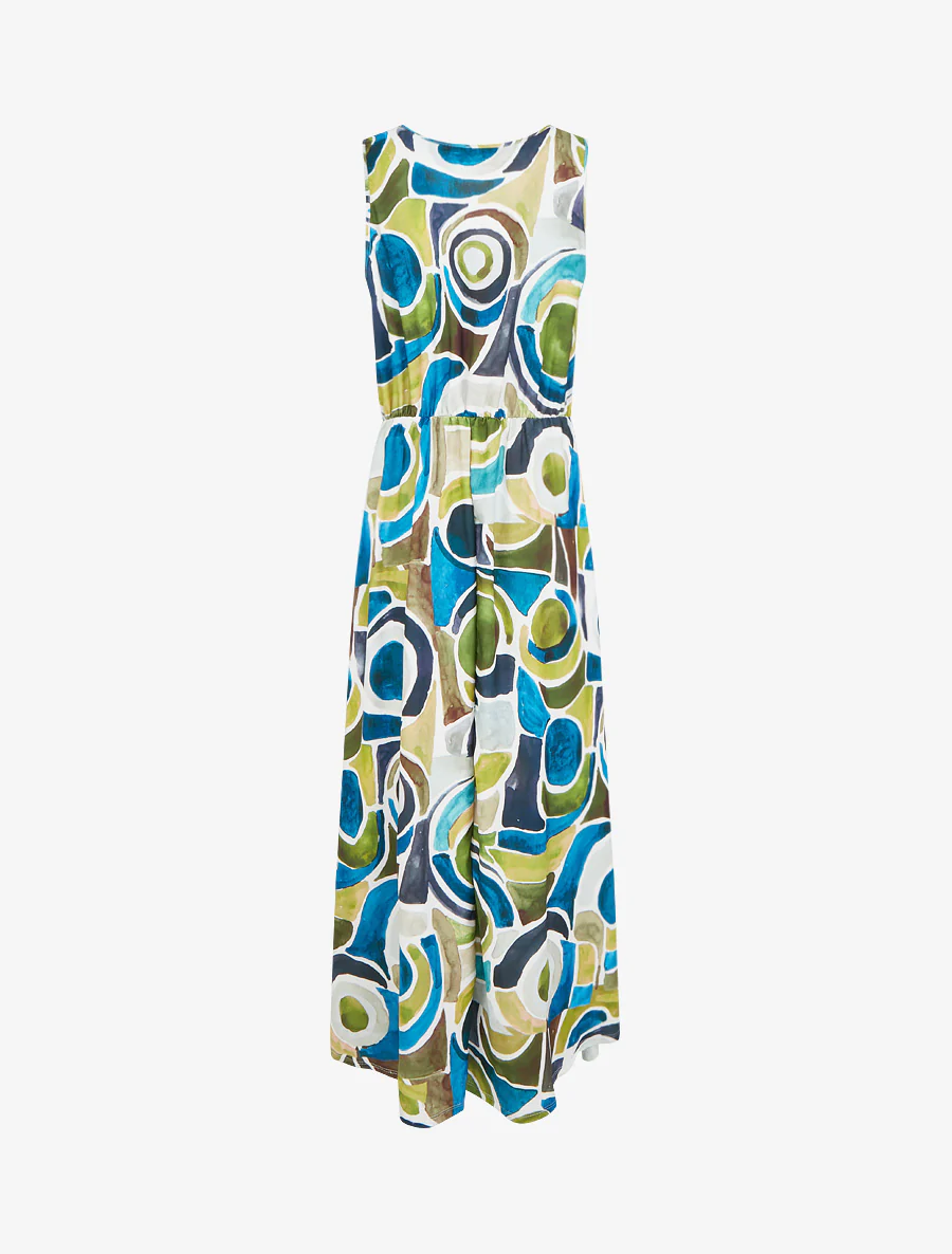 Jurk met abstracte print en elastische taille - Eendenblauw - Image 2