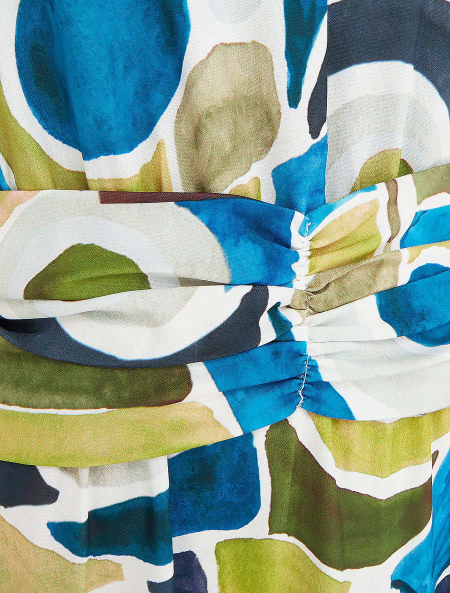 Jurk met abstracte print en elastische taille - Eendenblauw - Image 3