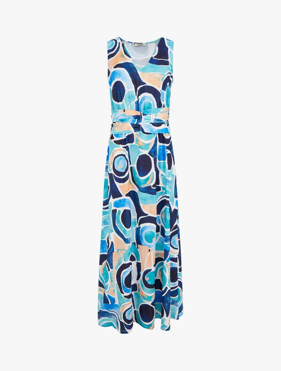 Jurk met abstracte print en elastische taille - Marine