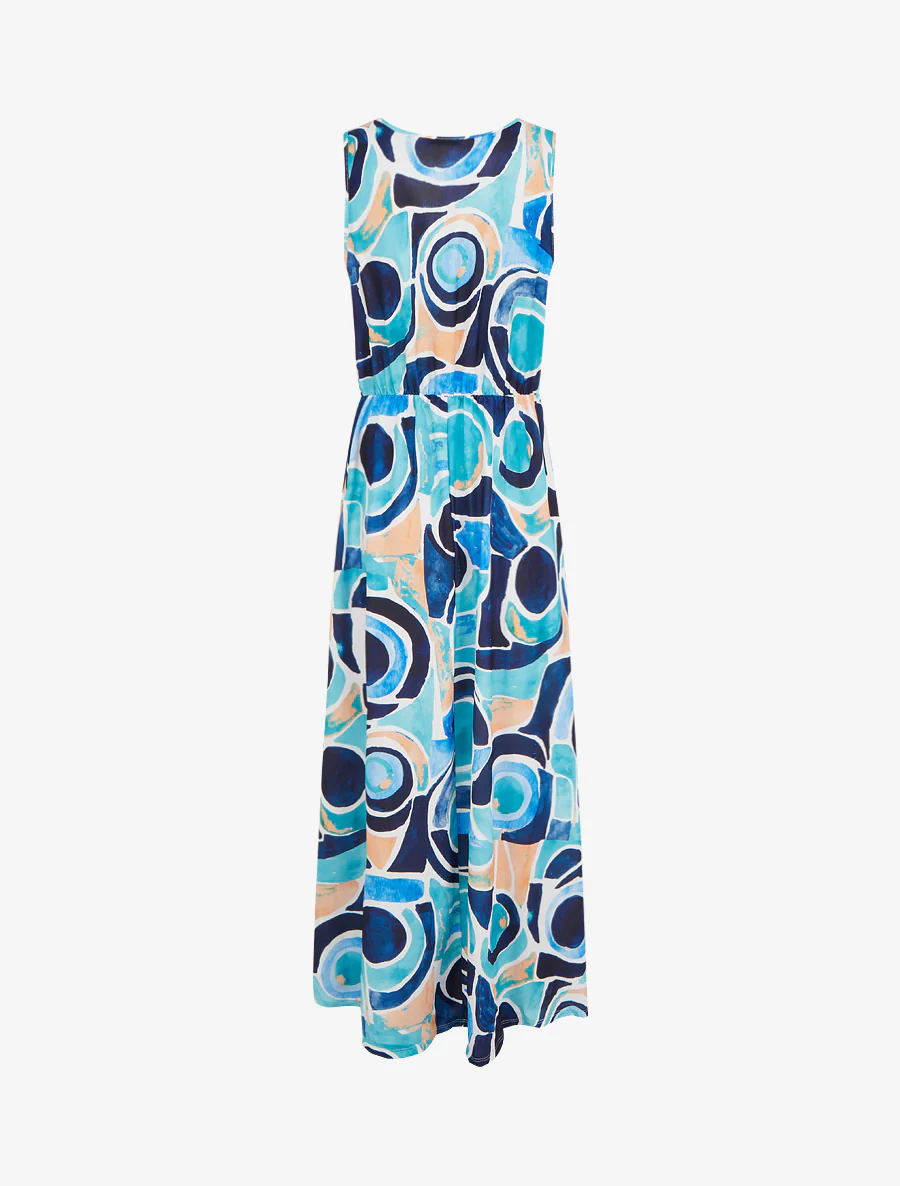 Jurk met abstracte print en elastische taille - Marine - Image 2